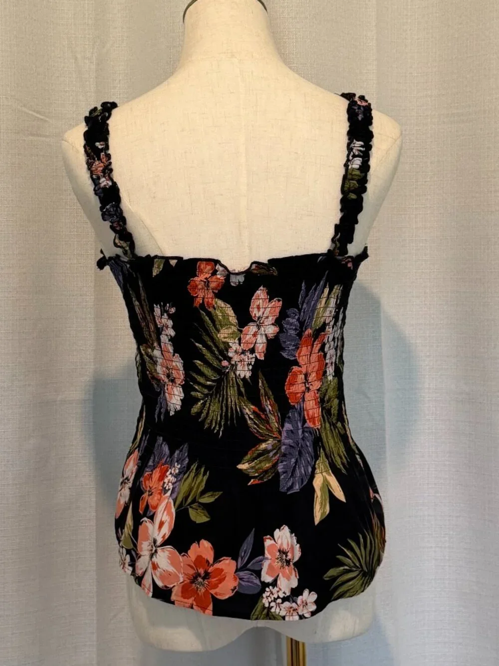 Patrons of Peace Black Pink Floral Smocked Tank S Cottagecore - Picture 4 of 10